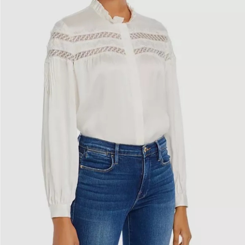 FRAME Lace-Inset Pintuck Silk Blouse